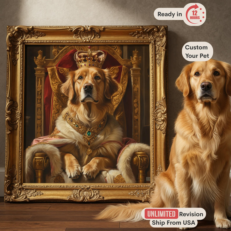 Custom Pet Portrait, Regal Dog Art from Photo, Royal Pet Portrait Canvas, Personalized King Queen Pet Painting, Funny Gift for Pet Owner