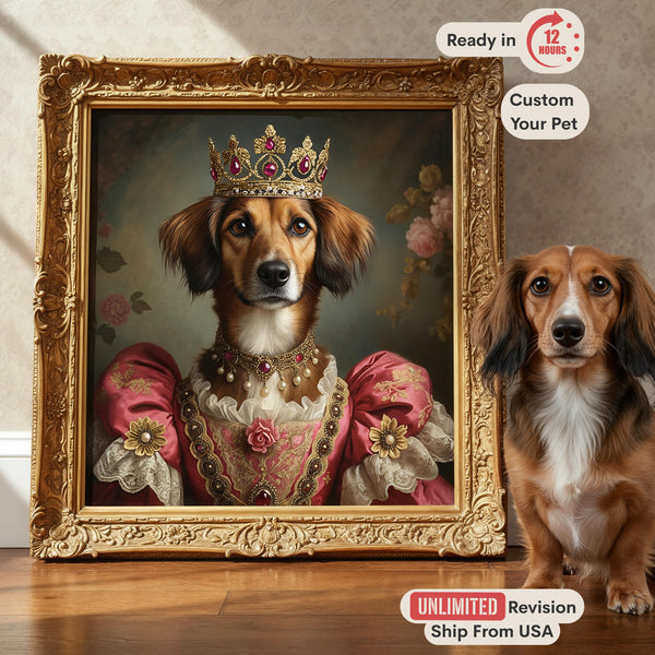 Custom Pet Portrait, Regal Queen Dog Oil Painting, Royal Cat Art Canvas, Funny Gift for Dog Mom