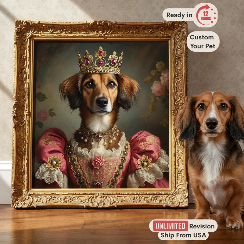 Custom Pet Portrait, Regal Queen Dog Oil Painting, Royal Cat Art Canvas, Funny Gift for Dog Mom