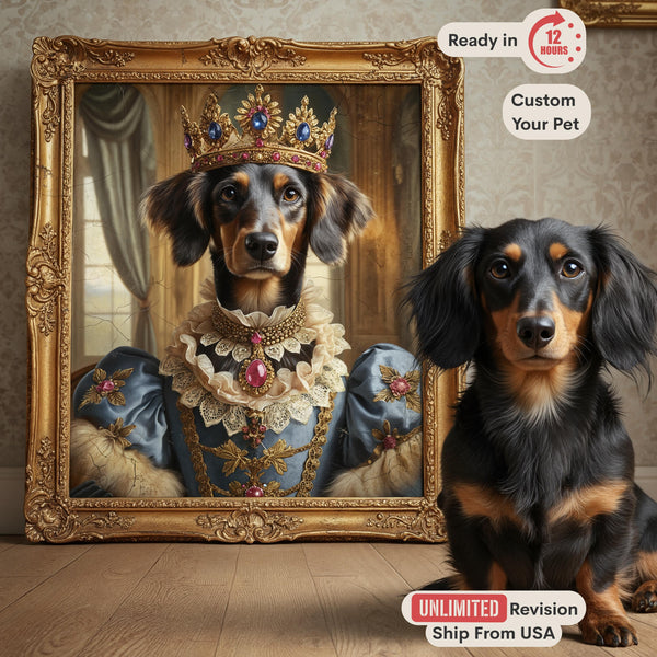 Custom Pet Portrait, Regal Queen Dog Oil Painting, Royal Cat Art Canvas, Funny Gift for Dog Mom