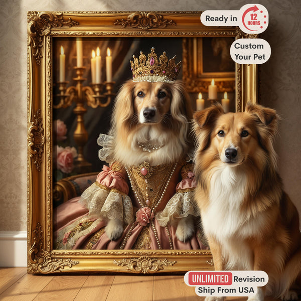 Custom Pet Portrait, Royal Dog Oil Painting, Regal Queen Cat Art, Funny Pet Gift from Photo