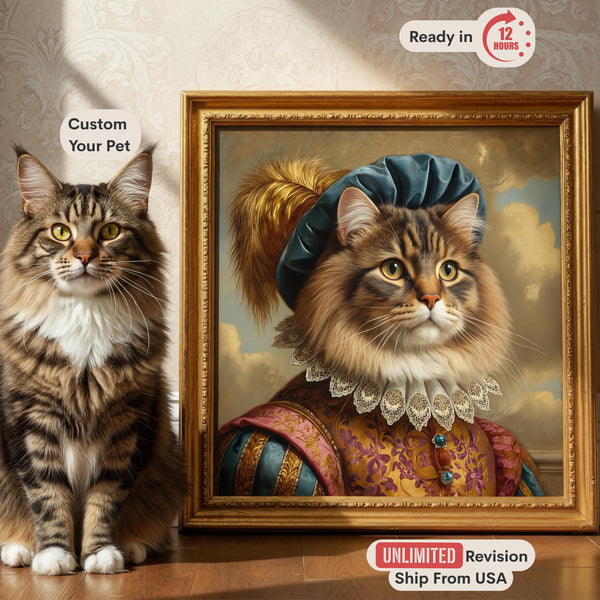 Custom Pet Portrait, Royal Pet in Costume, Regal Dog or Cat Art Canvas, Renaissance Style Painting, Pet Memorial Gift