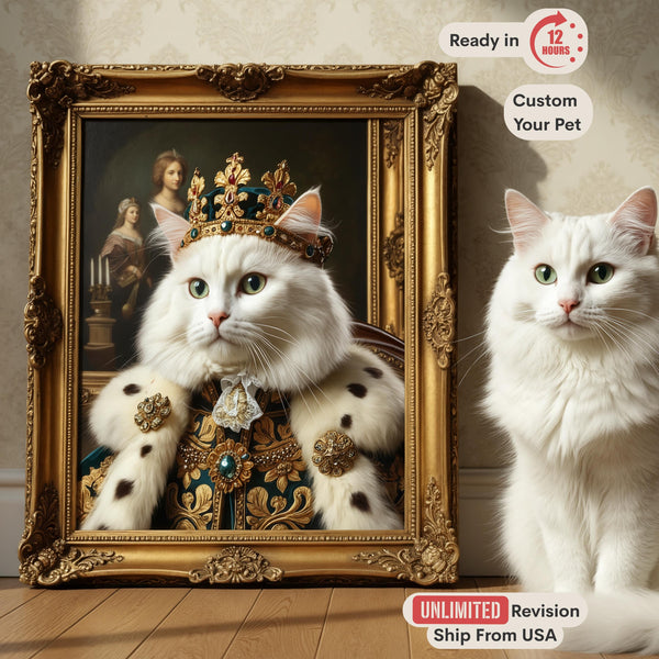 Custom Pet Portrait, Regal King Cat Oil Painting, Royal Dog or Cat Art Canvas, Funny Pet Lover Gift