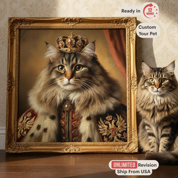 Custom Pet Portrait, Regal King Cat Oil Painting, Royal Dog or Cat Art Canvas, Funny Pet Lover Gift