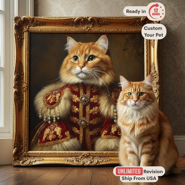 Custom Pet Portrait from Photo, Regal King Cat, Royal Oil Painting, Funny Dog Gift