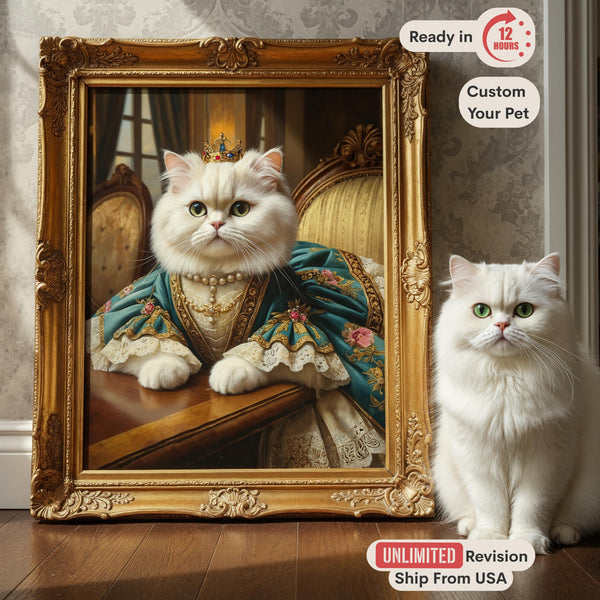 Custom Royal Pet Portrait, Custom Queen Cat Painting, Regal Dog Art from Photo, Funny Pet Gift