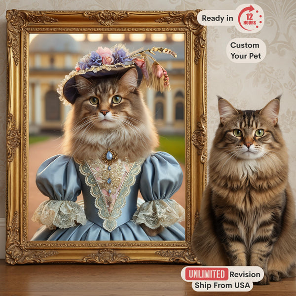 Regal Queen Portrait, Custom Dog and Cat Art, Royal Pet Painting from Photo, Gift for Pet Lover