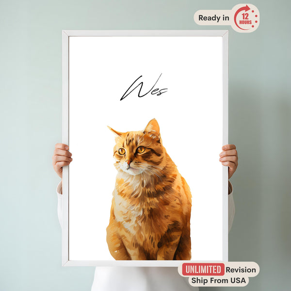 Personalized Watercolor Portrait, Custom Cat and Dog Art, Minimalist Home Decor, Funny Pet Gift