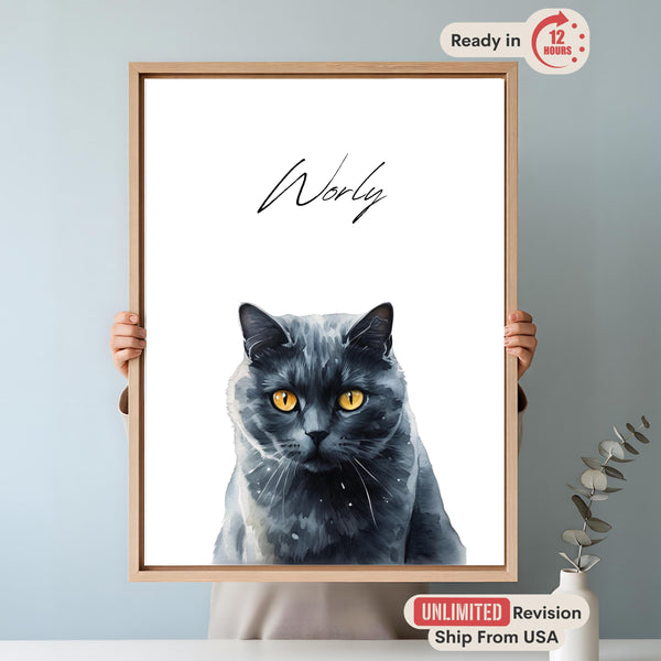 Custom Cat Portrait in Watercolor Style, Personalized Dog Painting, Modern Home Decor, Pet Loss Gift