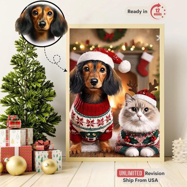 Christmas Pet Portrait, Custom Animal Painting, Pet Christmas Gift, Royal Dog Portrait, Funny Family Gift