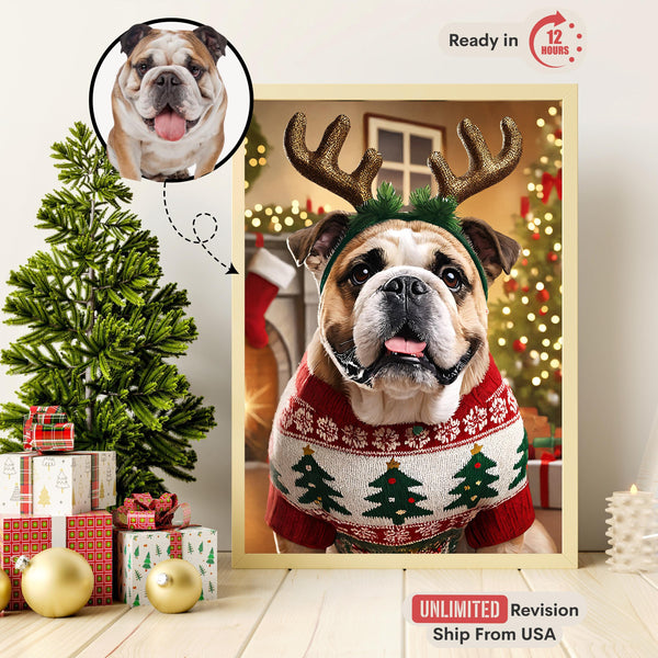 Custom Christmas Pet Portrait, Funny Dog or Cat Oil Painting, Pet Christmas Gift, Regal Portrait, Family Gift