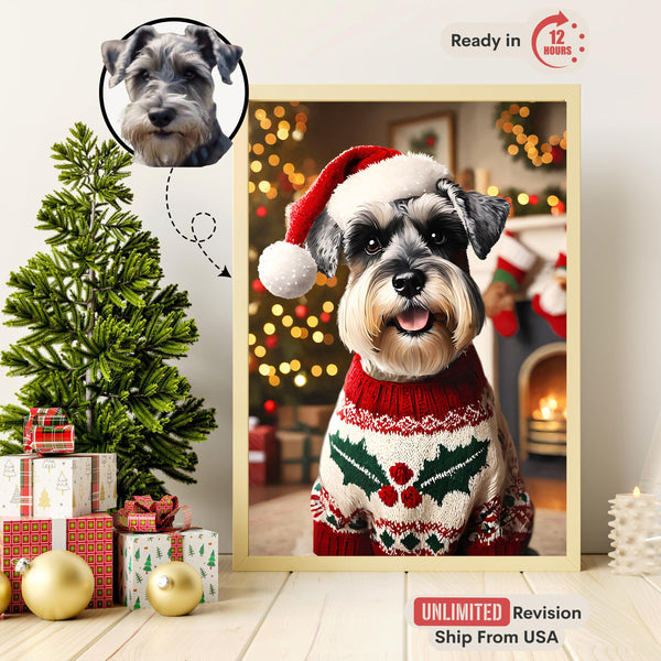 Holiday Pet Portrait from Photo, Custom Xmas Cat Painting, Regal Christmas Decor, Family Gift