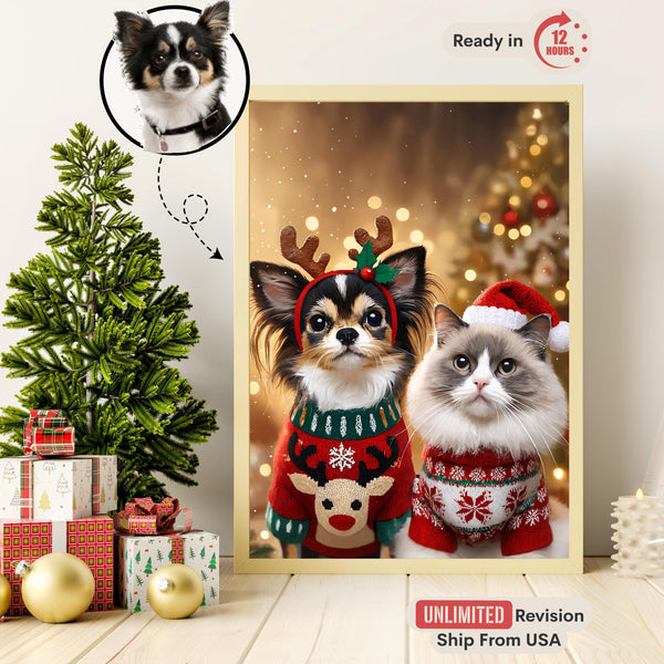 Christmas Pet Portrait, Custom Animal Oil Painting, Funny Santa Dog Gift, Regal Christmas Decor, Family Gift