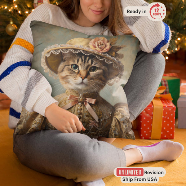 Custom Pet Pillow, Royal Dog Painting Cushion, Regal Queen Cat Art, Funny Gift from Photo