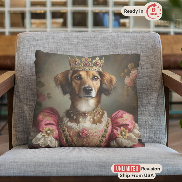 Personalized Royal Pillow, Custom Dog or Cat Portrait Cushion, Regal King Queen Art, Pet Memorial Gift