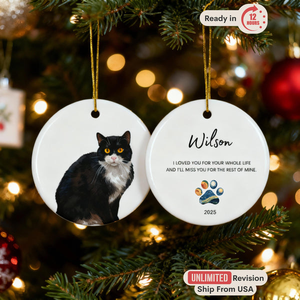 Custom Pet Memorial Ornament, Personalized Double Sided Ornament, Custom Pet Photo Gift, Watercolor Pet Ornament