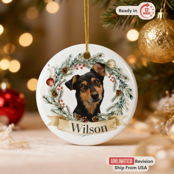 Personalized Pet Ornament from Photo, Custom Christmas Dog Gift, Cat Portrait with Wreath, Xmas Decor