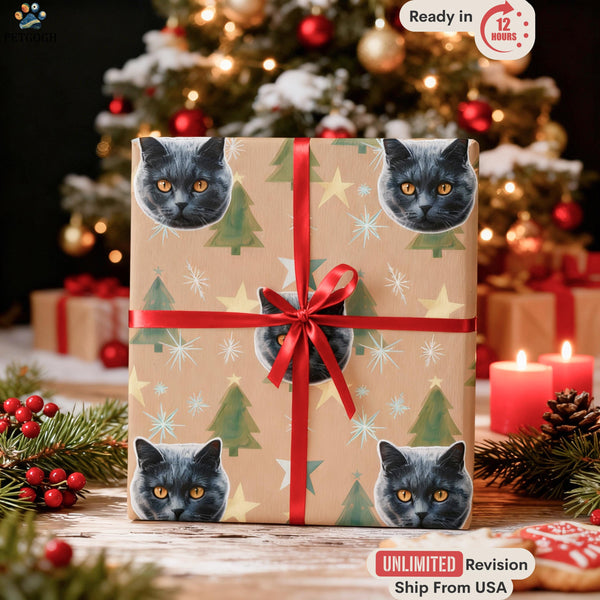Personalized Pet Wrapping Paper, Custom Dog & Cat Gift Wrap for Christmas, Holiday Gift Wrap, Pet Themed Xmas Wrapping Paper for Gifts