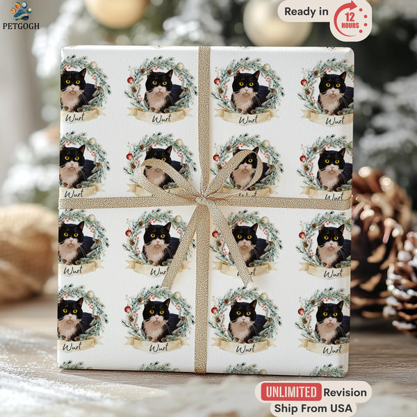Custom Christmas Pet Wrapping Paper Using Pet Photo, Personalized Dog Wrapping Paper, Christmas Cat Gift Wrap, Custom Pet Gift Wrapping