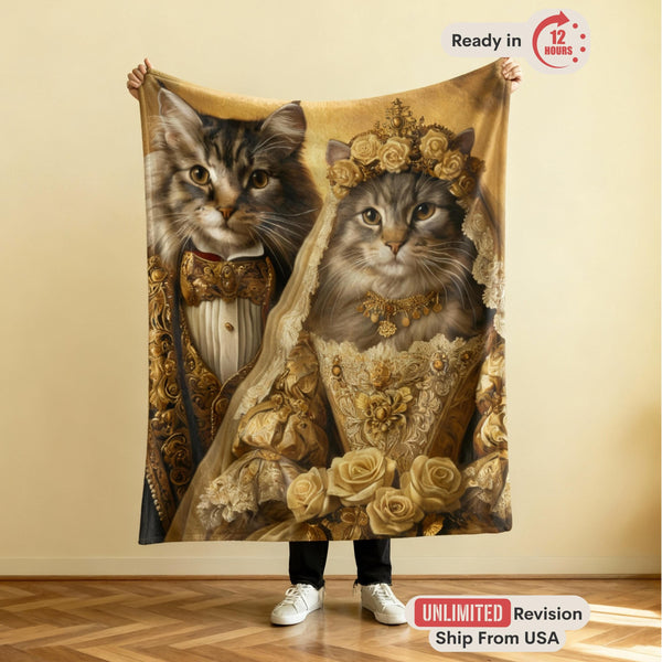 Custom Pet Blanket from Photo, Royal Couple Portrait, Personalized Dog Cat Wedding Gift, Fleece Throw