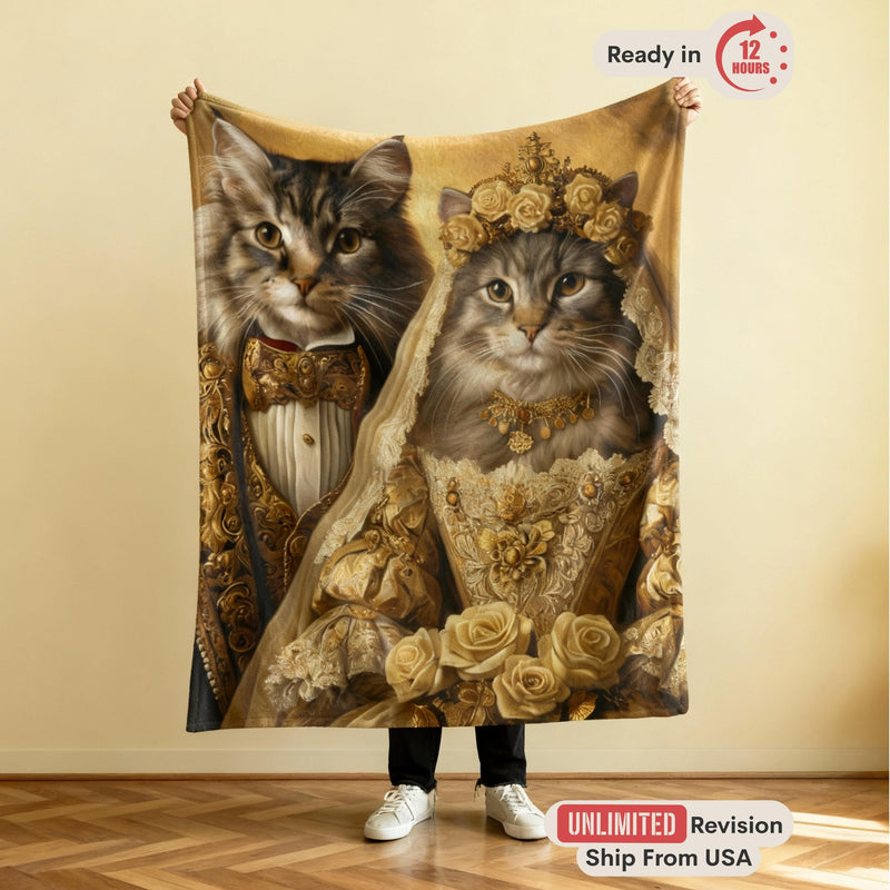 Custom Pet Blanket from Photo, Royal Couple Portrait, Personalized Dog Cat Wedding Gift, Fleece Throw