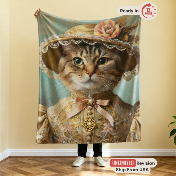 Custom King Queen Blanket, Personalized Pet Portrait from Photo, Regal Dog Cat Art, Couple Gift