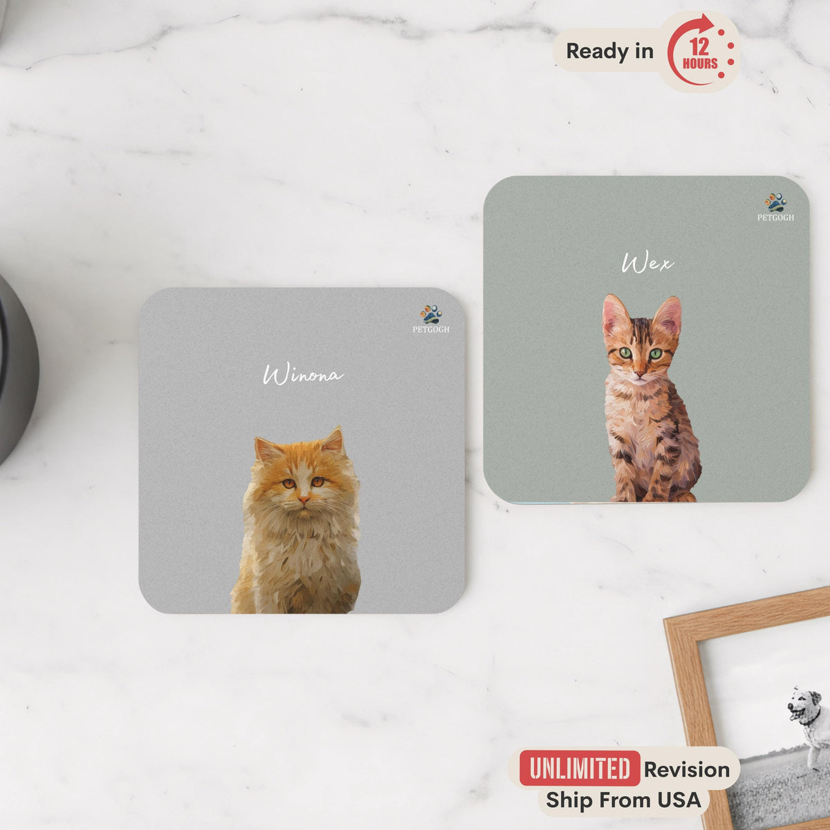 Custom Dog Coaster Using Pet Photo + Name Personalized Cat Coaster Pet Drink Coaster Dog Mom Gift Pet Lover Gift — photo 2 of 11