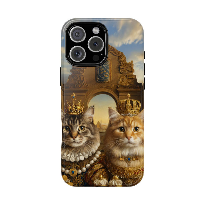 Twin cats phone case – royal crowned portrait with palace arch