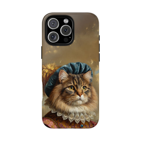 Custom tabby cat phone case – Renaissance noble portrait with feather hat