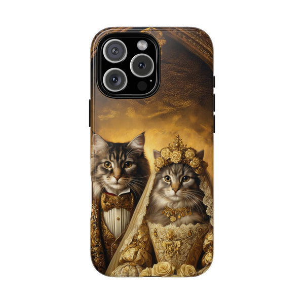 “Custom phone case with royal wedding cats in bridal gown and tuxedo”