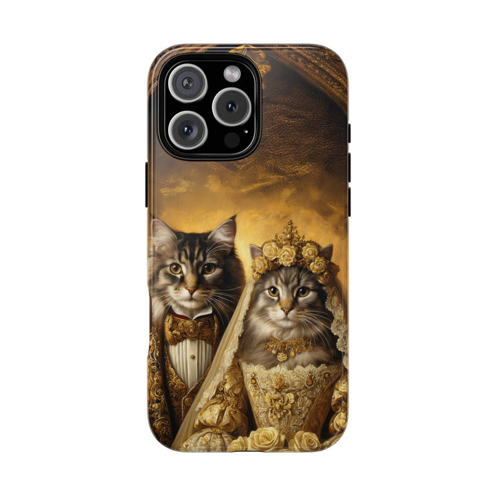 “Custom phone case with royal wedding cats in bridal gown and tuxedo”