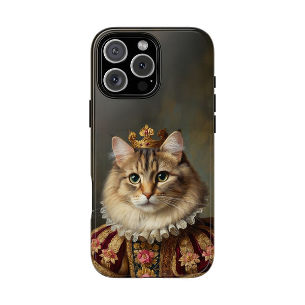 Custom cat phone case – royal portrait in red costume with golden crown