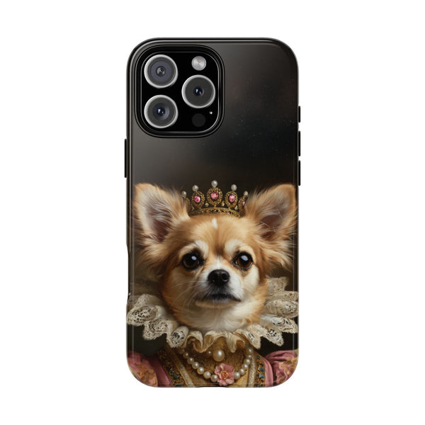 Custom royal Chihuahua phone case – dog in jeweled crown and pearls