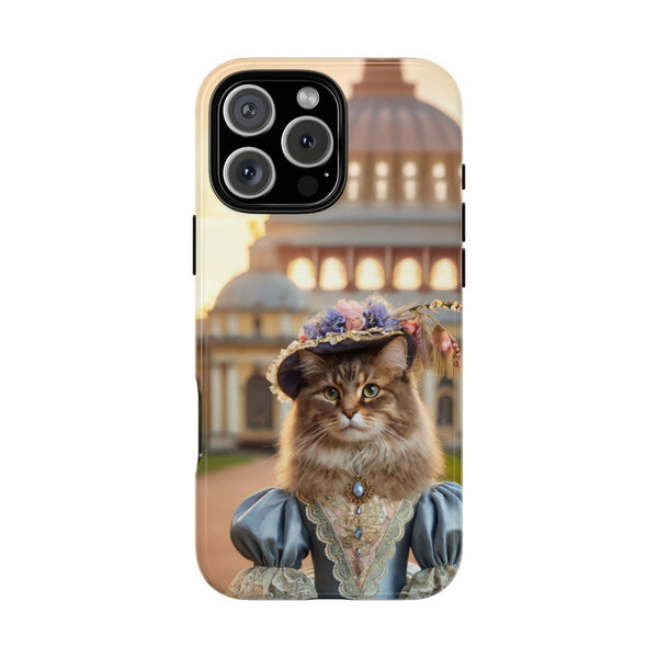 Custom cat phone case – aristocrat portrait with floral hat and palace background