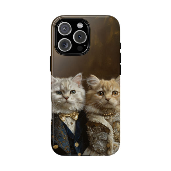 Twin cats phone case – aristocrat couple portrait with navy suit and cloak