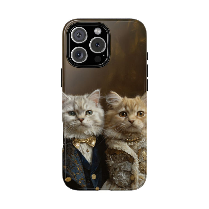 Twin cats phone case – aristocrat couple portrait with navy suit and cloak