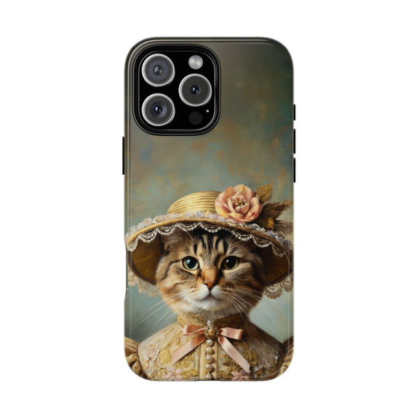 Victorian cat phone case – custom pet portrait with hat and lace dress