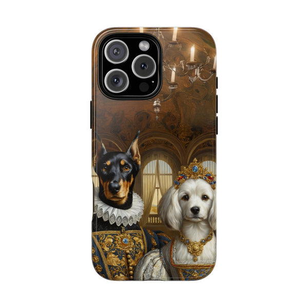 Custom Doberman and white dog royal couple phone case