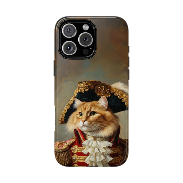 Custom orange cat phone case – royal general portrait in red and gold uniform