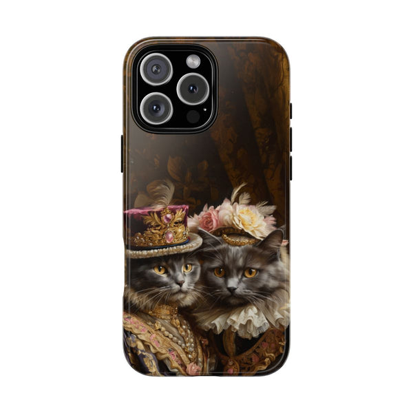 Custom cat couple phone case – royal portrait with crown and hat