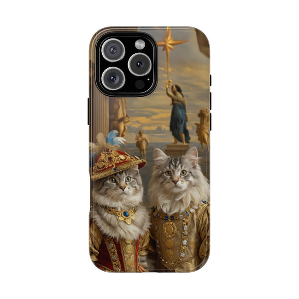 Twin cats phone case – regal aristocrat couple with celestial star background