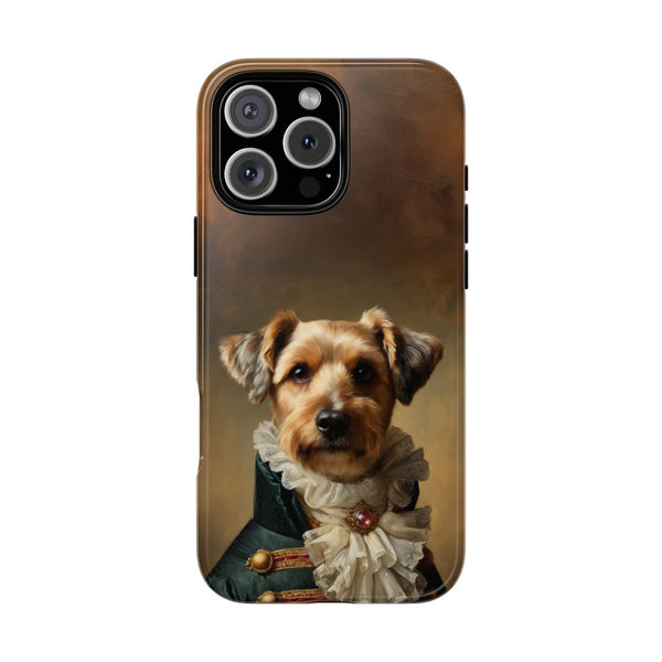 Custom Terrier phone case – royal officer pet portrait in green uniform