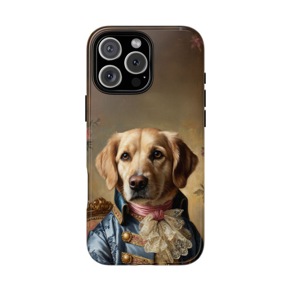 Custom Golden Retriever phone case – aristocratic portrait with navy coat