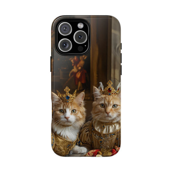 Custom twin cats phone case – royal portrait with golden crowns